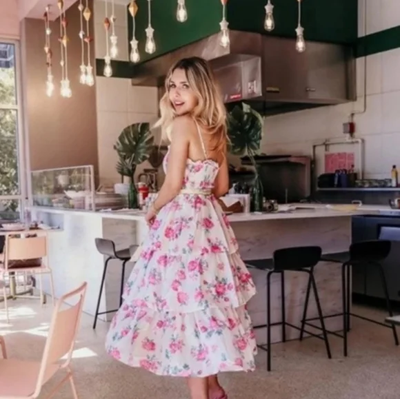 LoveShackFancy Pink Floral Midi Dress - Picture 8 of 8